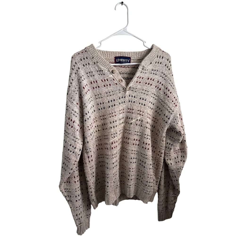 Vintage 90s Cozy Henley Knit Sweater Granola Cabin Heritage Grandpa Fall Winter
